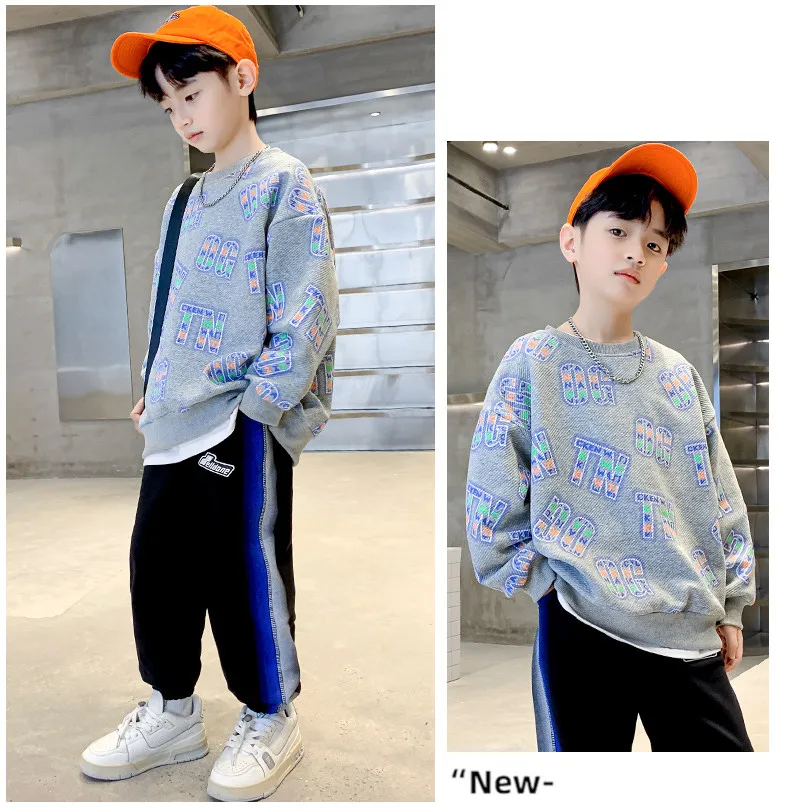 Kinder Frühlings- und Herbstmode Bedruckter Pullover Sweatshirt Baumwolle Kinder Locker Lässig Koreanische Teenager-Jungenkleidung Alter 4 bis 14 Jahre – Detail 5