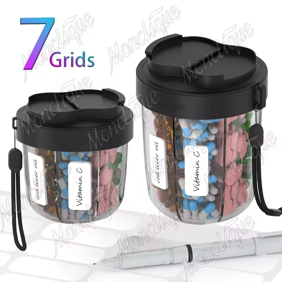

7 Grids Pill Organizer Dispenser Anti-Mix Waterproof Weekly Pill Case Portable Travel Vitamins Supplement Container Food Grade