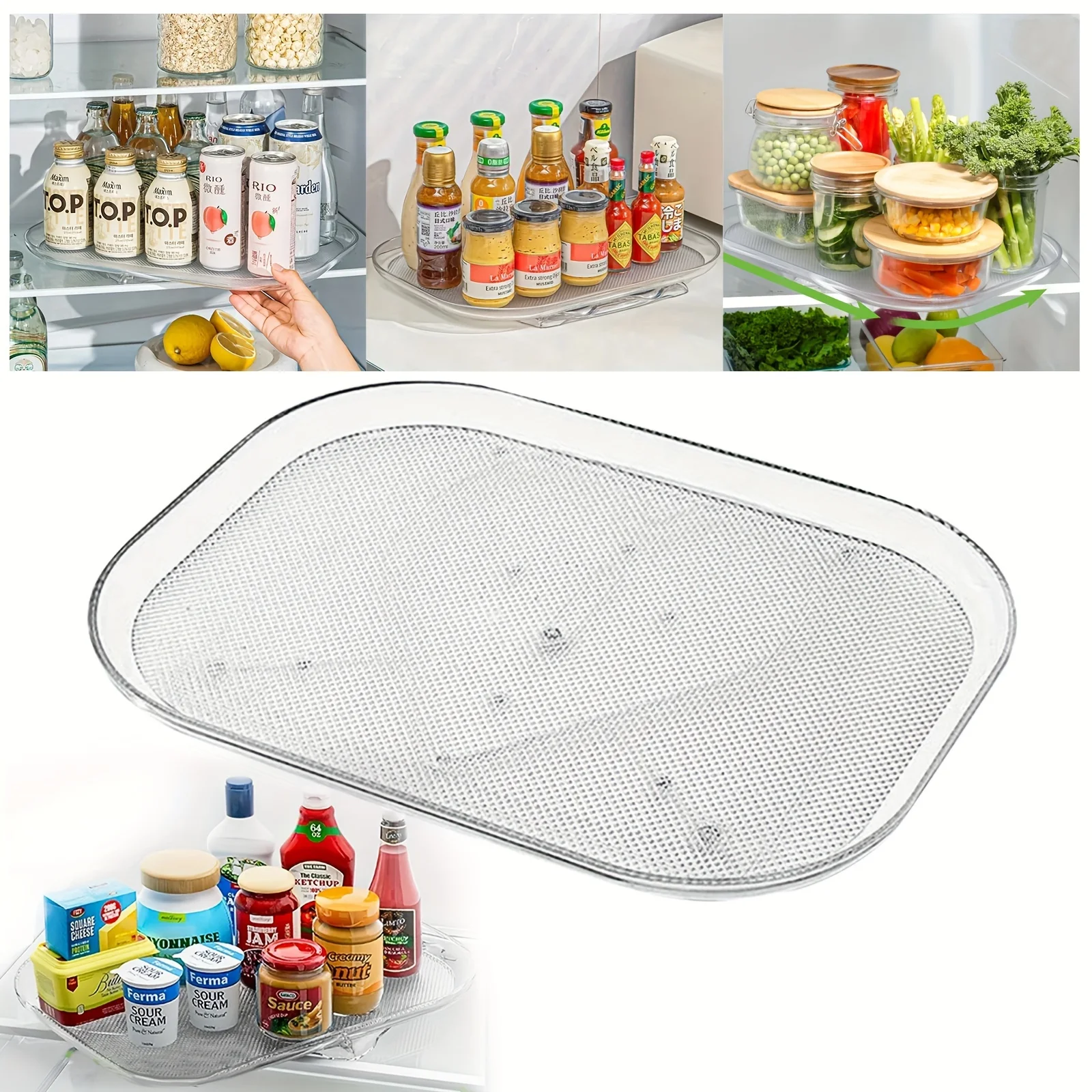 

Transparent Rectangular Lazy Wheel Suitable for Refrigerators, Cabinets, Tables, 360 ° Rotating Organizer, Easy To Clean