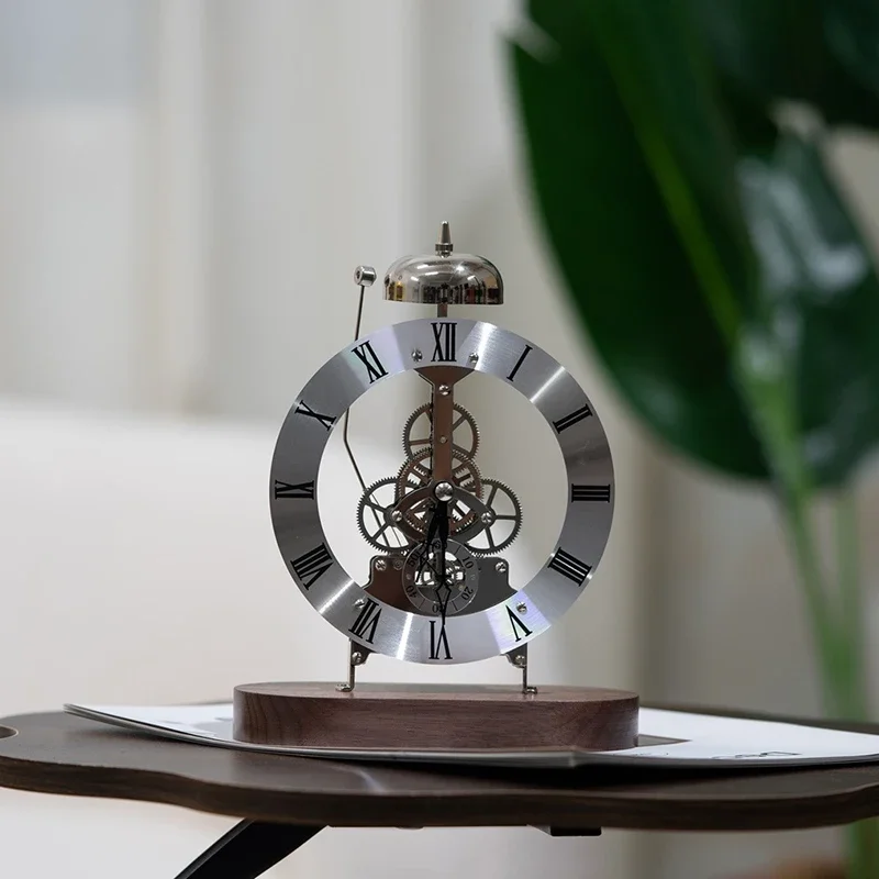 Luxury Table Clocks Gear Creativity Mechanism Desk Clock Living Room Clock Black Walnut Solid Wood Base Nordic Home Decoration