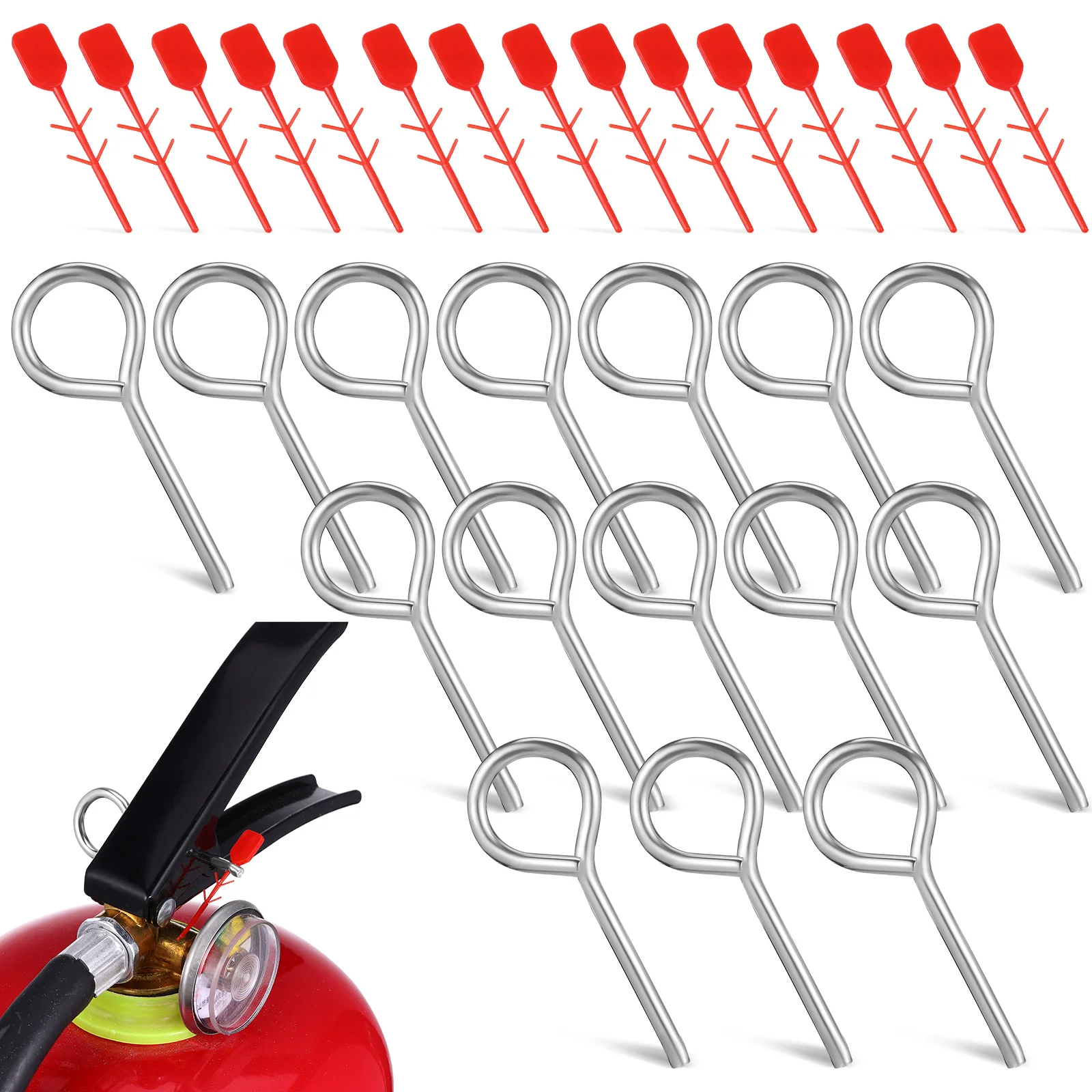 

15 Sets Chrome Plastic Latch Fire Extinguisher Dowels Pull Pins for Extinguishers Red Metal