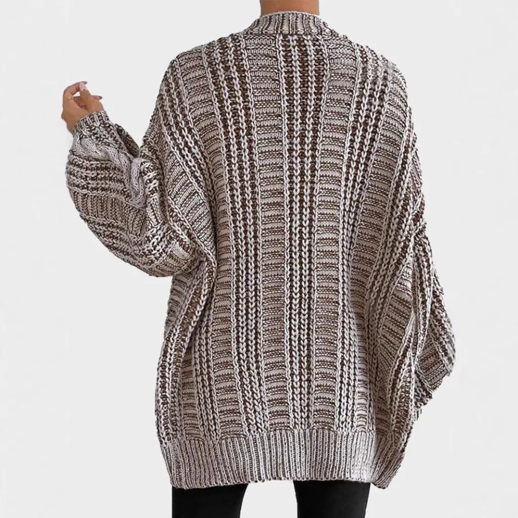 

Women's V-Neck Mixed Color Twisted Rope Sweater Cardigan European American Style Autumn Winter Button Long Knitted Coat
