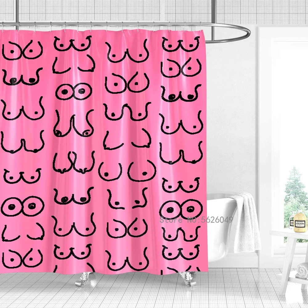 Woman Breast Pattern Shower Curtain Bathroom Curtains Cartoon Funny Boobs Waterproof  Bath Decor with Hooks Custom 180x180cm