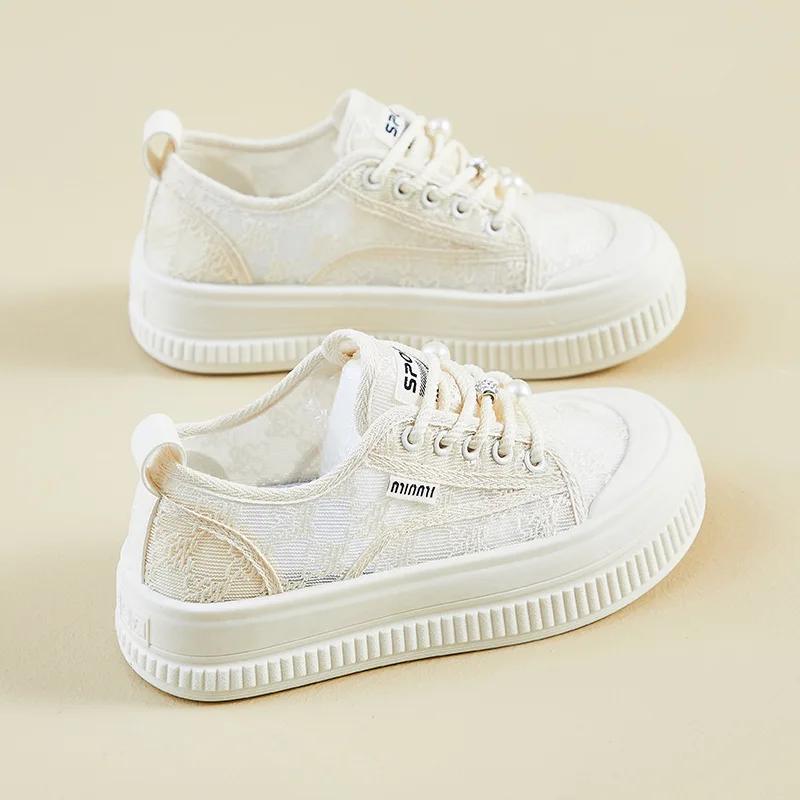 

2025Summer Mesh Canvas Shoes New Style for Female Students Thick Sole Height-Increasing Sports Sneakers Casual Breathable Shoes