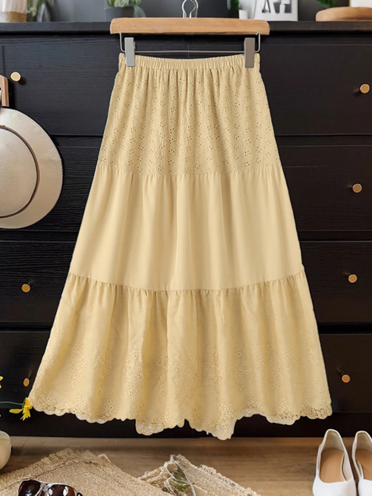 

ZANZEA Elegant Women Maxi Skirts Autumn Elastic Waist Jupes Faldas Saia 2025 Lace Patchwork Long Skirts Casual Loose Bottoms