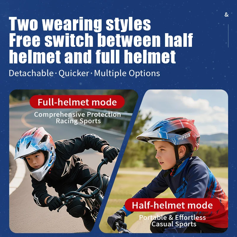 

BATFOX 2025 New Detachable Chin Breathable Kids Bike Helmets Full Face Bicycle Helmet with 21 Openings for 52-56cm Head