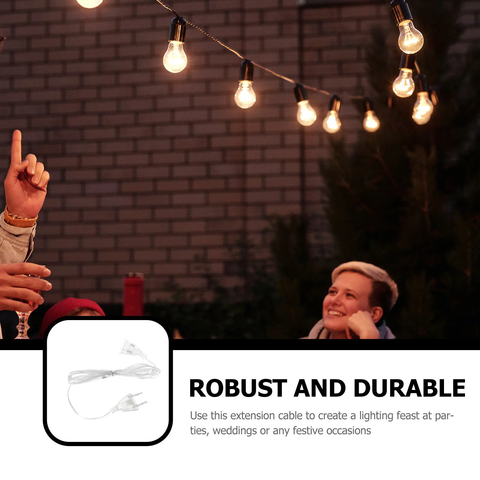2Pcs Party Light Cable Curtain Lamp Extended String Heavy-Duty Plug Cable for Festivals Weddings Night Lighting Decoration