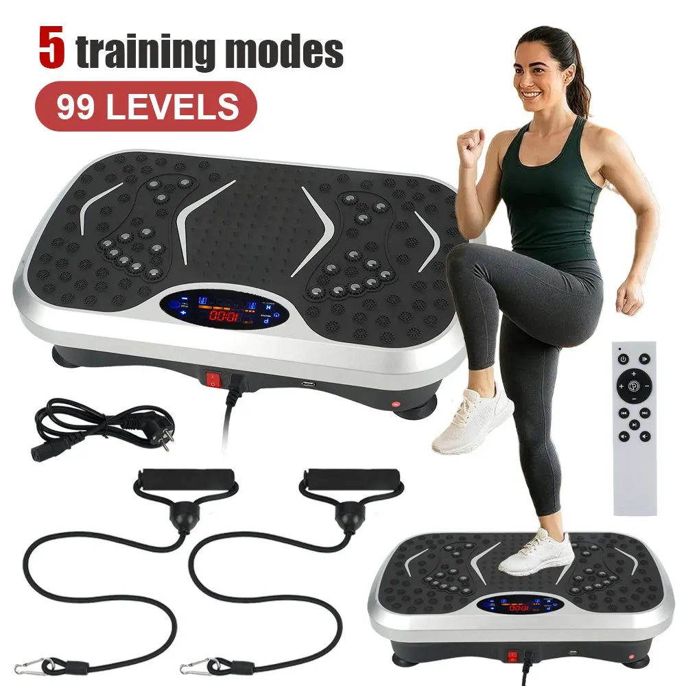 1 ensemble de 99 appareils de musculation vibratoires Bluetooth, machine de massage corporel, machine de mise en forme sans effort, avec 2 ceintures de résistance, affichage LED, télécommande, machine de fitness vibrante.