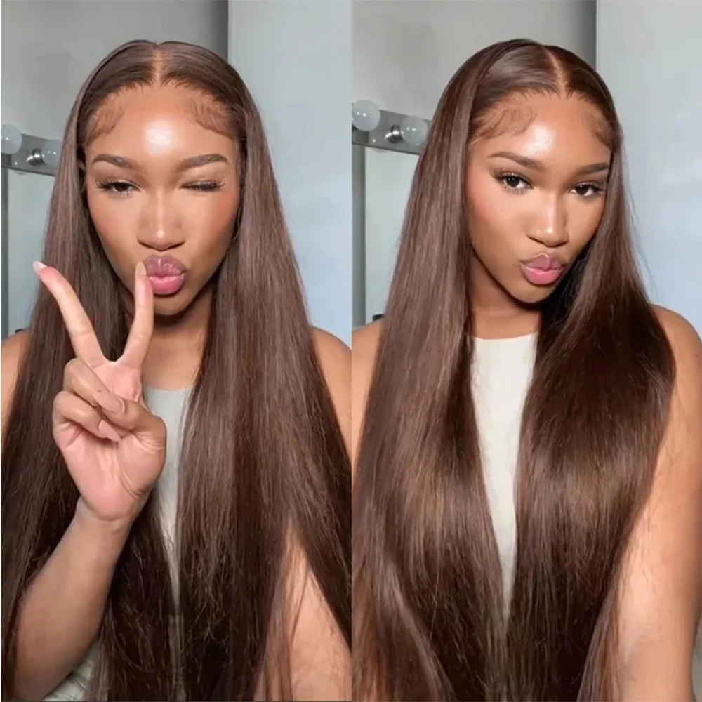 Chocolate Brown Straight Lace Front Wig 13x6 Transparent Lace Frontal Wigs Pre Plucked Remy 13x4 Brazilian Human Hair Wigs