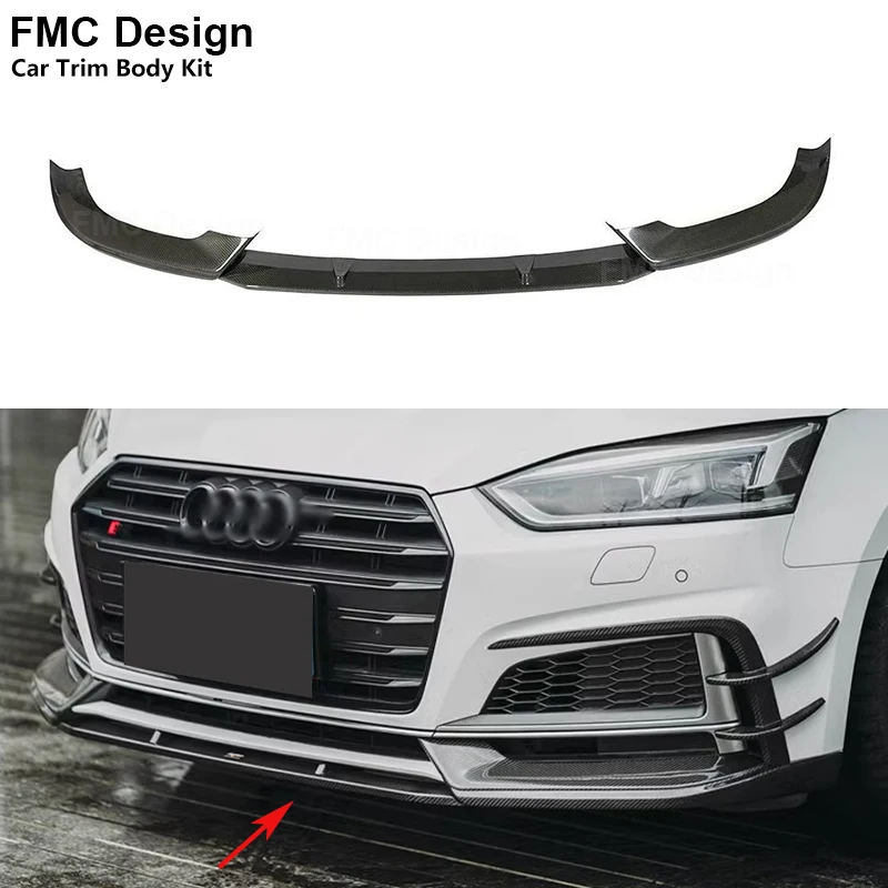 For Audi A5 Sline S5 B9 2017-2019 Car Front Bumper Splitter Front Lip Chin Spoiler Diffuser Parts Carbon Fiber 3PCS Body kit