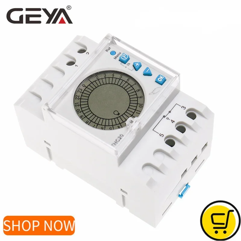 

GEYA 24 Hours Programmable Time Control Switch 20A AC220V with Big LED Light Sceen Daylight Saving Timer Electronic THC-20-1C