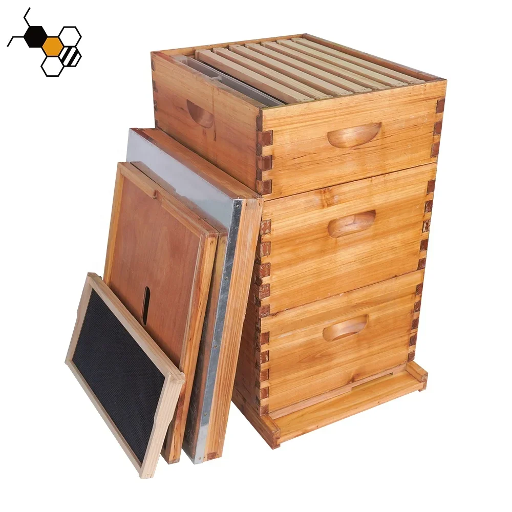 

Commercial Langstroth Three Tier Waxed Beehive Set 10 Frame Wax Dipped Unassembled Bee Hive