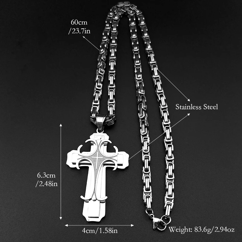 Colar com pingente de cruz cristã multicamadas, para homens, hip hop, aço inoxidável, cor dourada, corrente bizantina, joias, presentes