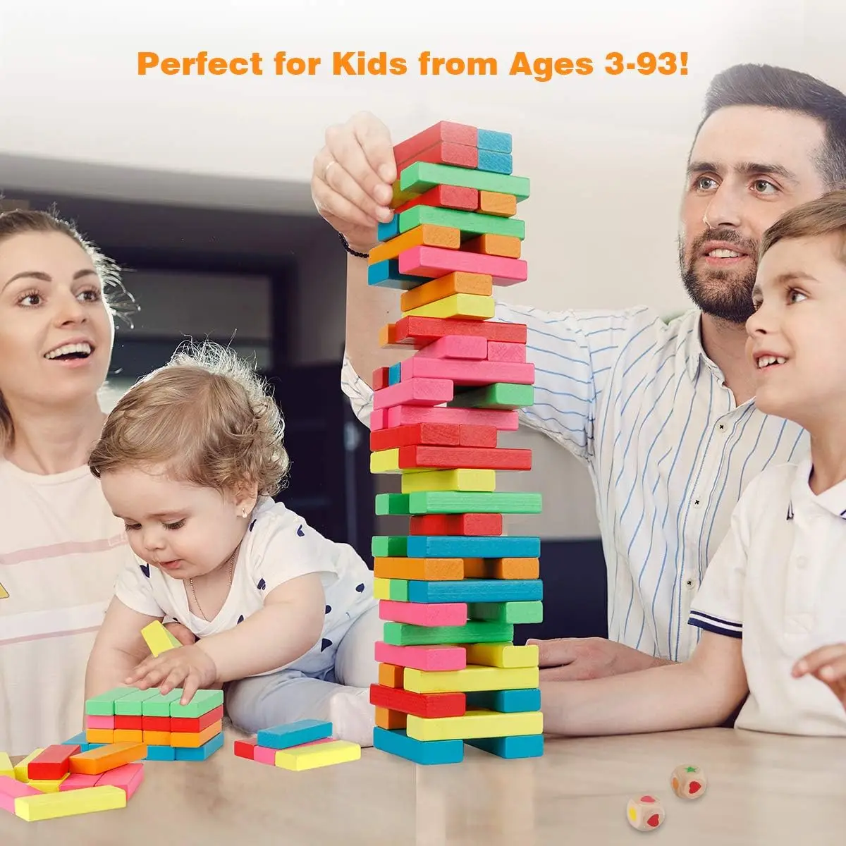 Wooden Blocks Stacking Game with Storage Bag, Toppling Colorful Tower Building Blocks Balancing Puzzles Montessori Toys Learning