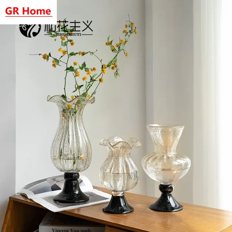 Glazed Glass Vase in Classic French Style, Light Luxury Ornament, Multipurpose Container for Hydroponic Flowers