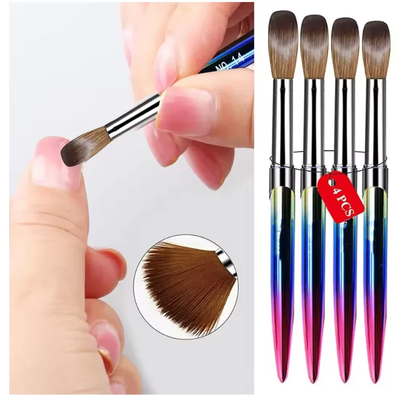 Ensemble de pinceaux pour Nail Art en acrylique, 4 pièces, taille 10/12/14/16 pour Application de poudre acrylique, brosse pour Nail Art F