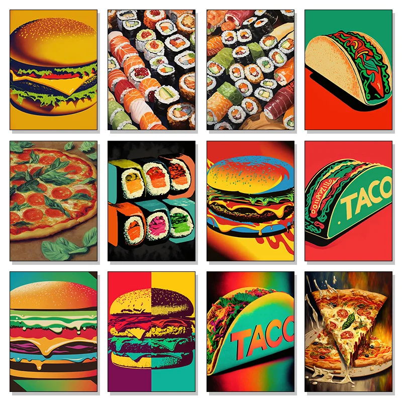 Póster Vintage de Taco, hamburguesa, Sushi, Pizza, pintura en lienzo, arte de pared, imágenes HD, cocina única, restaurante, decoración del hogar, regalo para amantes de los alimentos