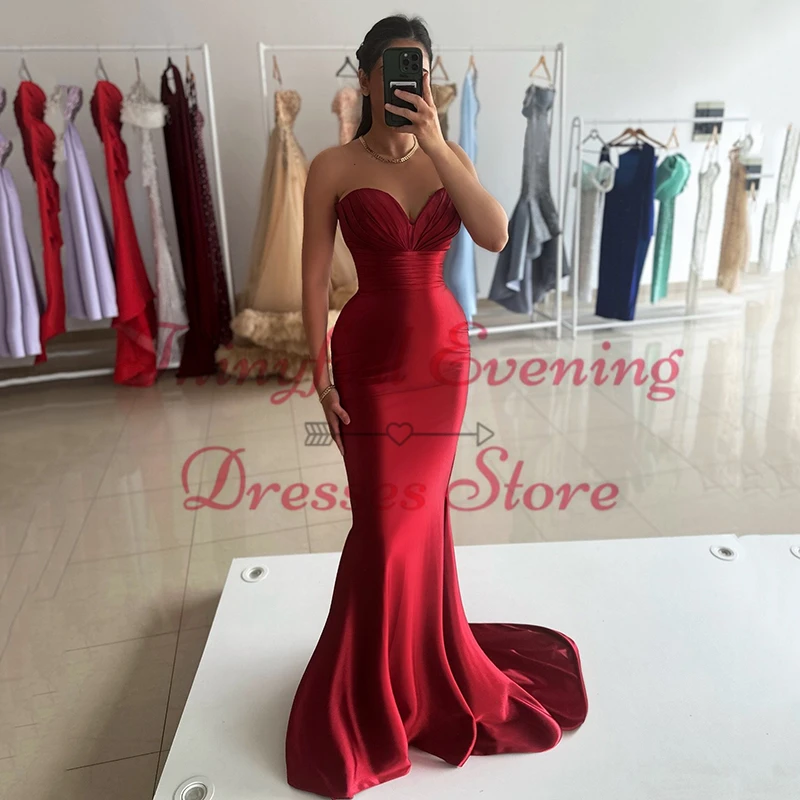 Thinyfull Sexy Mermaid Prom Evening Dresses Red Sweetheart Floor Length Party Dress Formal Night Cocktail Prom Gowns Plus Size