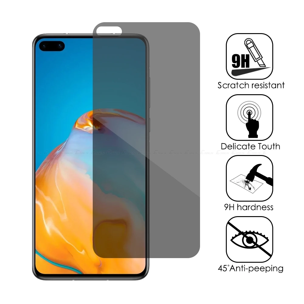 Privacy Glass Screen Protector For Huawei P50 P40 P30 Lite Mate 50 20 30 Nova Y60 Y70 Y61 Y90 Anti Peeping Tempered Glass Film