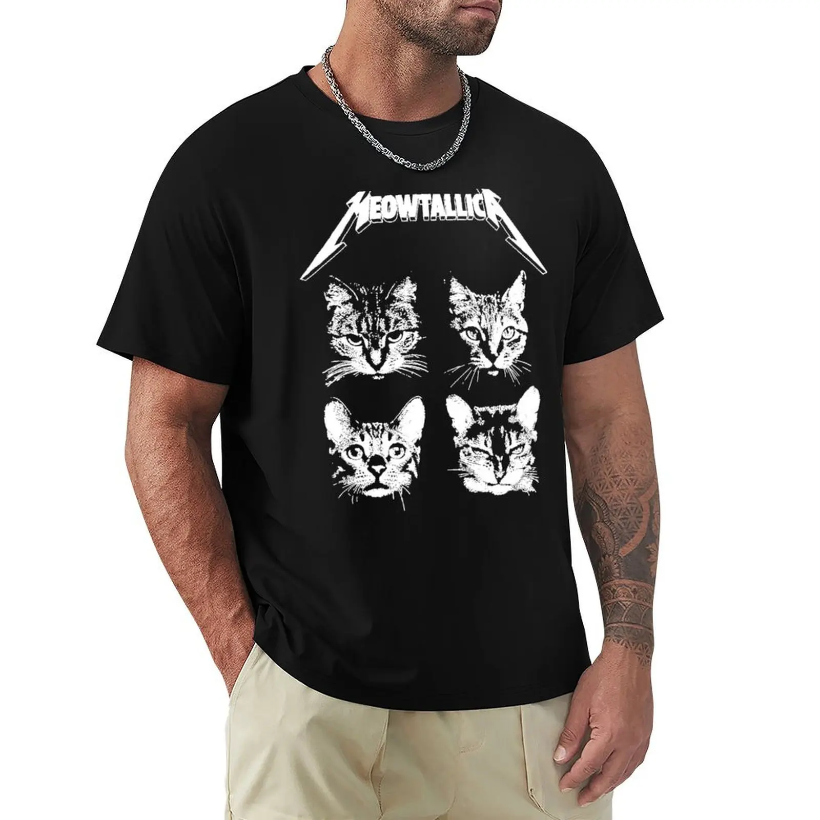 

Meowtallica T-Shirt Big Size Crew Neck T-Shirt