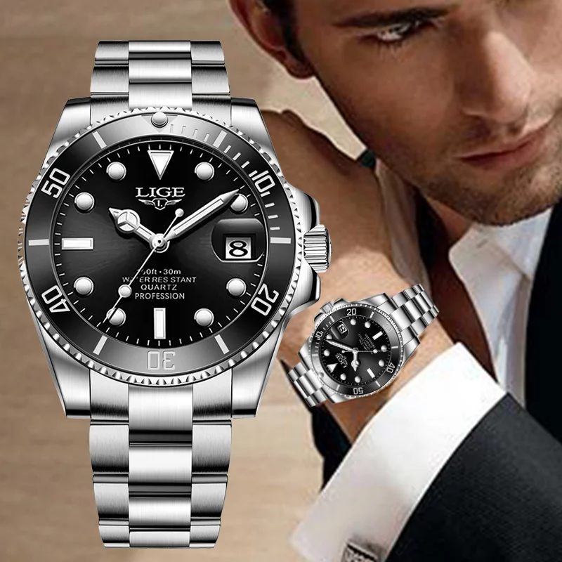 

Новые роскошные часы LIGE 2024, деловые повседневные часы, роскошные кварцевые часы из нержавеющей стали для мужчин, reloj hombre