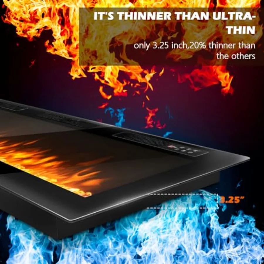 72 inch Electric Fireplace Recessed Wall Mounted with Linear Design 750/1500W Heater Touch Screen Control Timer Remote Control