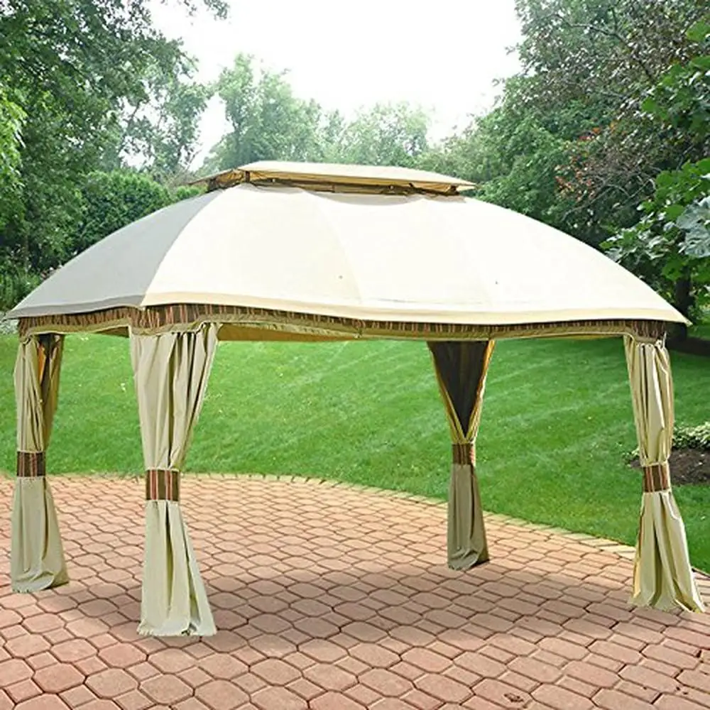 10 X 13 Domed Gazebo Canopy and Netting Replacement Top RipLock 350 Polyester Gray Metal Frame