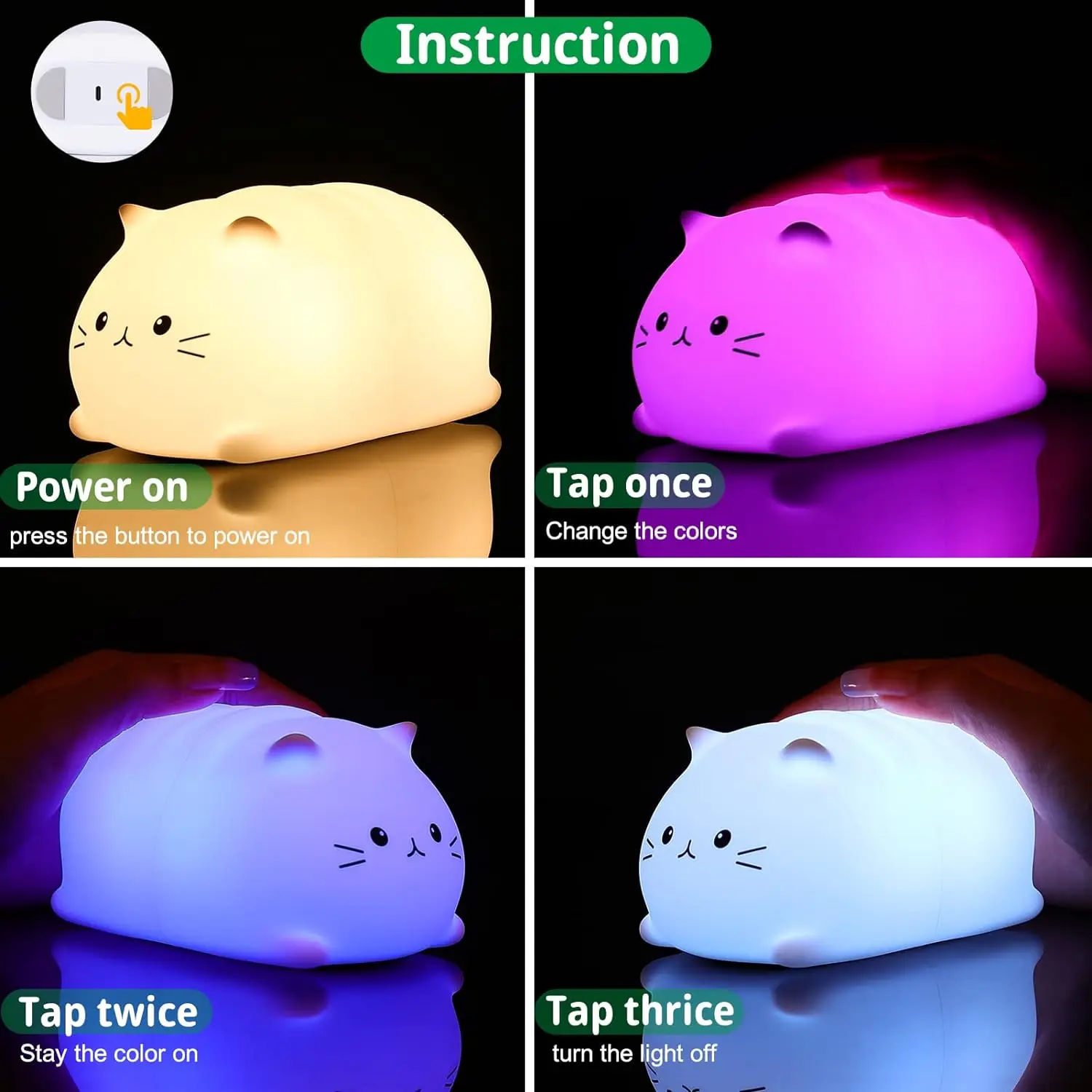 Soft Cat Led Night Light Rechargeable Eye Protection Bedroom Bedside Silicone Lamp For Children Kids  Kitten Baby Gift