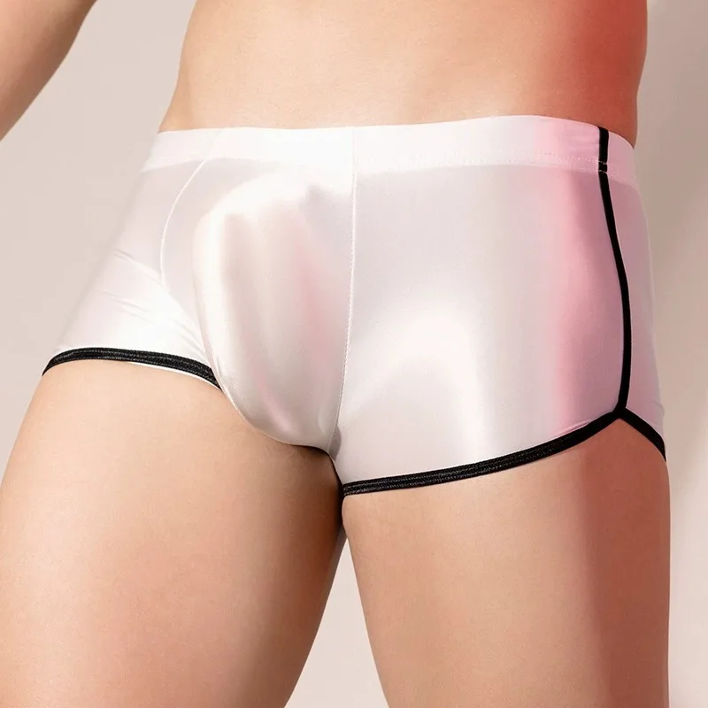 Men's U Bulge Pouch Breathable Briefs Sexy Fitness Summer Beachwear Yoga Boxers Oil Glossy Sports Shorts for Home Comfort