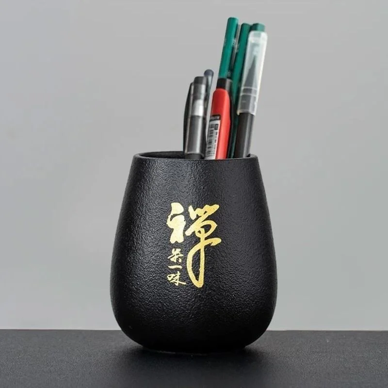 モダンミニマリストセラミックペンホルダー、オフィス学習用多機能レトロ収納缶、中国福建省泉州からのデスクトップ装飾品