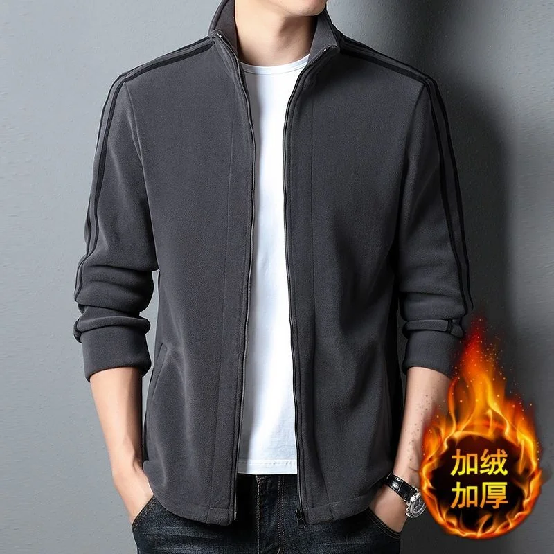 

Зимняя мужская куртка с воротником-стойкой, повседневный бархатный толстый топ, двусторонняя бархатная куртка, верхняя одежда на молнии кардигана