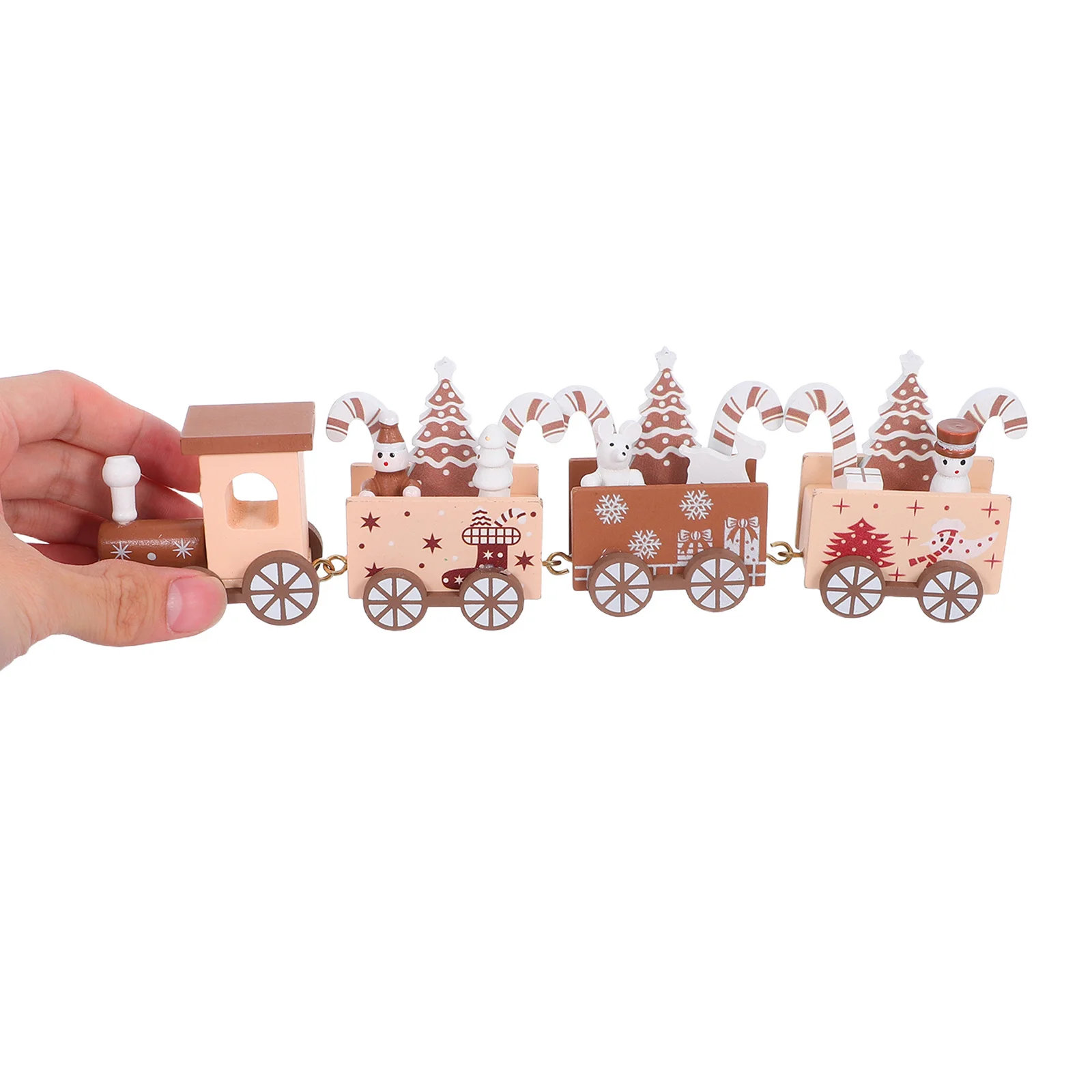 

1Set Christmas Mini Train Wood Decor Painted Snowman Tree Xmas Tabletop Fireplace Mantel Holiday Decoration Wood Train