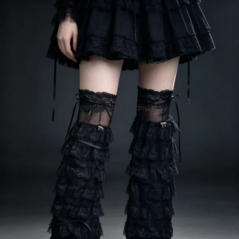 

Women Princess Cosplay Accessories White Lace Trimm Leg Warmers Lolita Style Boot Cuffs Cover Black Streetwear High Socks