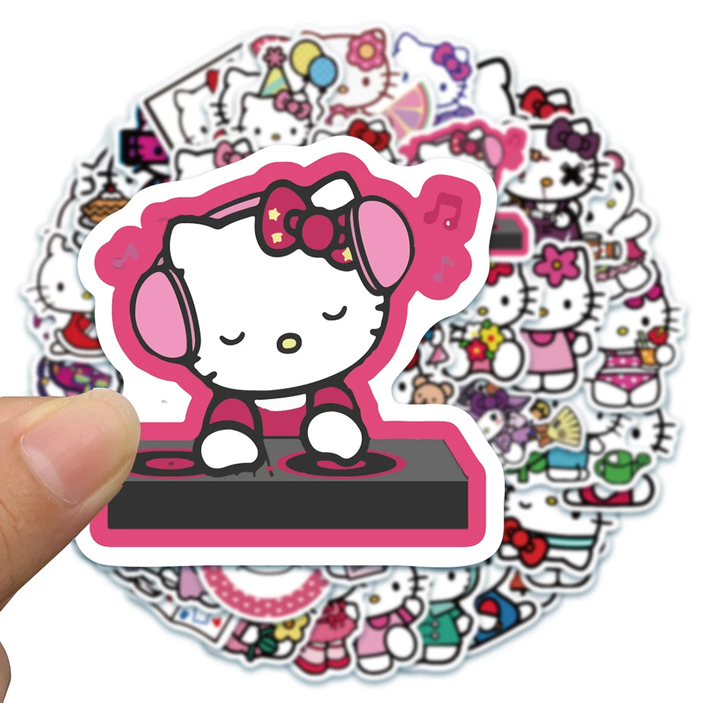 50/100pcs Cute Sanrio Hello Kitty Kawaii DIY Kids Teens Cartoon Anime Stickers Vinyl Waterproof Stickers for Skateboard Decals