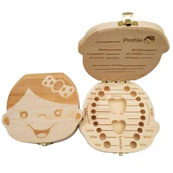 Scatola per denti da latte spagnolo/olandese/francese/tedesco in legno per bambini organizzatore per denti da latte stoccaggio ragazzi ragazze souvenir per bambini regali ricordi