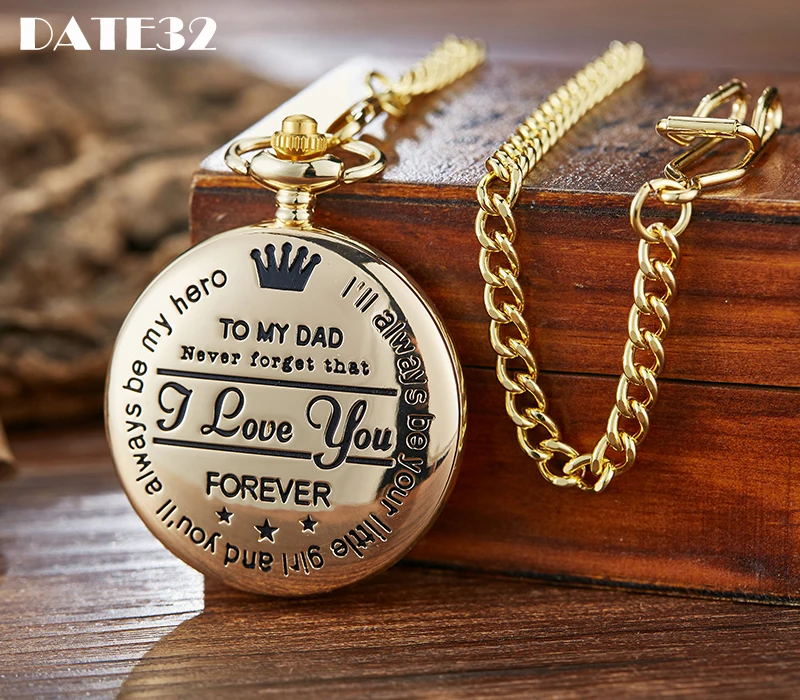 

To My Dad I Love You Quartz Pocket Watch Men Necklace Engraved Pendant Fob Chain Pendant Clock for Father's Day Birthday Gifts