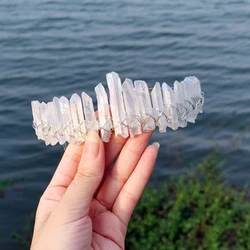 Raw Crystal Tiara Crown Headband, Natural Quartz Moon Goddess Witch Headpiece for Wiccan Cosplay Party Headwear