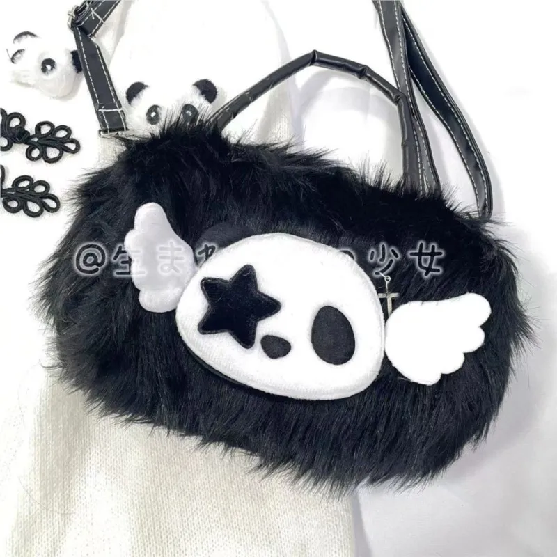 JIAERDI Gothic Plush Y2k Bags Women Vintage Subculture Handle Black Messenger Bag Female Harajuku Aesthetic Crossbodu Bags Chic