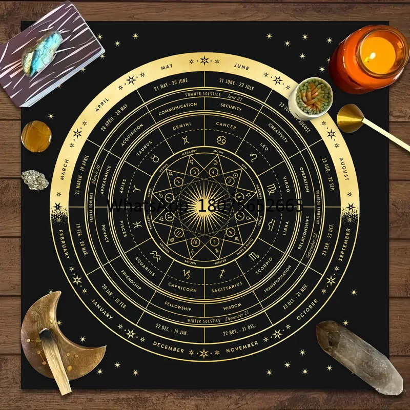 Tarot tablecloth board game decorative cloth - designed with mandala, moon phases, florals and butterflies