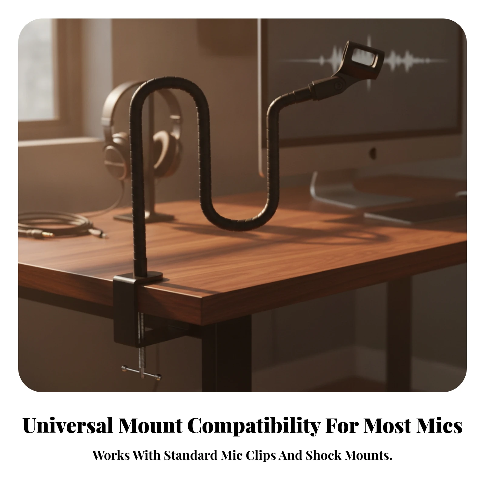 Desktop Gooseneck Mic Stand Flexible Microphone Stand with Desk Clamp Clamp-on Microphone Holder Space-Saving Anti-Slip view 5