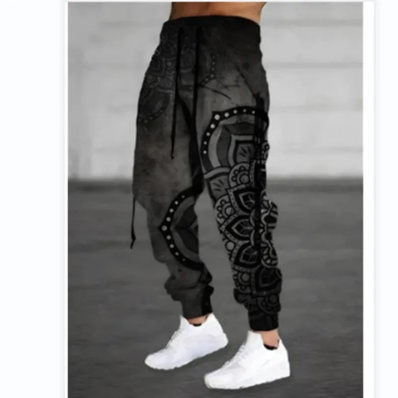 2023 Fall Sports Jogging Trouser For Men Fashion Patchwork Drawstring Design Pattern Print Loose Pants Streetwear Men\'s Clothing