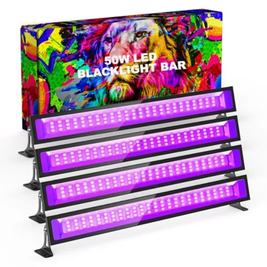 50W LED Black Light 385nm UV Light Bar with Plug and Switch IP66 Waterproof Blacklights for Glow Parties Neon Decor Halloween S
