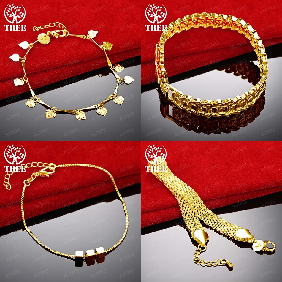 

Fine 18k Gold Heart Square Bracelet Watchband Chain Mesh Chain For Women Birthday Party New Fashion Nice Jewelry Accessories