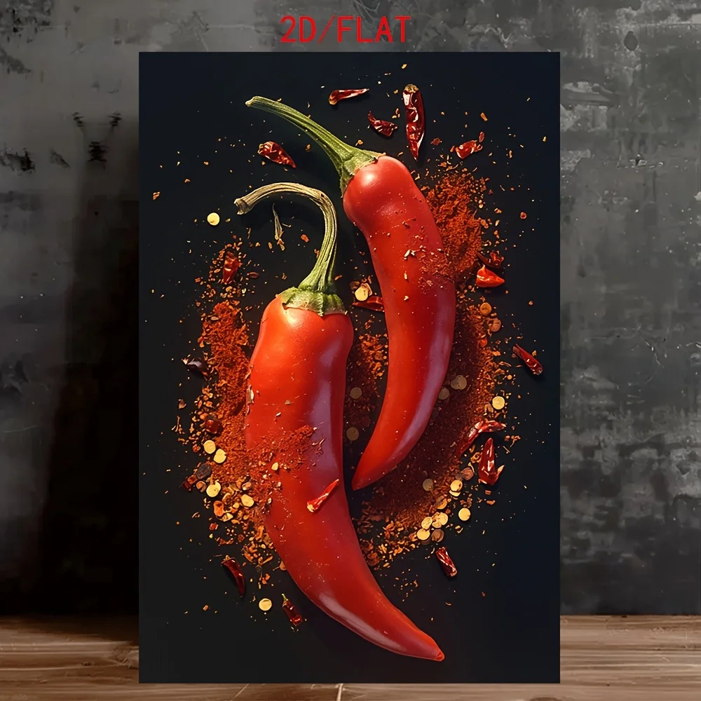 1pc Modern Red Chili Peppers & Spicy Kitchen Art Canvas Painting- Vibrant Chili & Cumin Spice Decor - Frameless Flat Canvas P