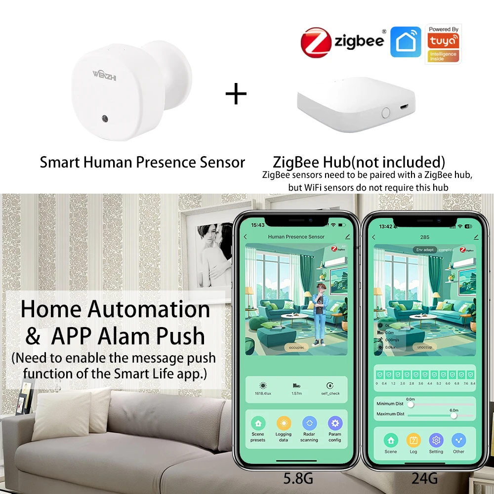 ZigBee/WiFi MmWave Human Presence Sensor Radar Movement Body Motion Detection With illuminance Tuya Smart Life Home Assistant - Image 2