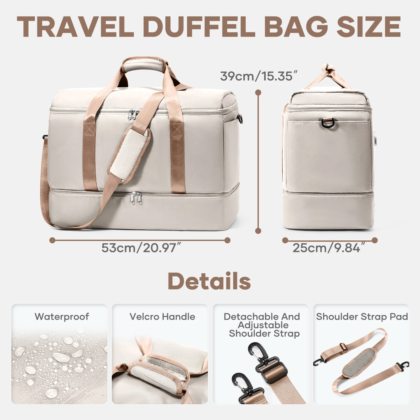 Große Reisetasche, Handgepäcktasche, Wochenend-Übernachtungstasche, Umstandstasche, Aufbewahrungstasche – Detail 2