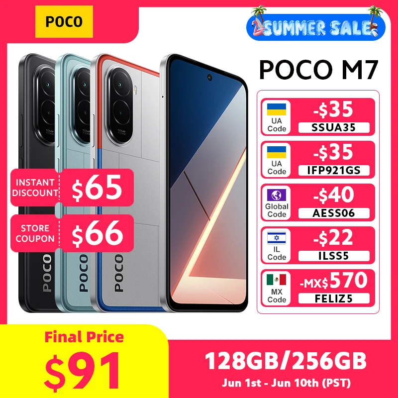 Newest POCO M7 Global Version Mobile Phone Powerful Snapdragon 685 7000mAh battery Immersive 6.9" FHD+ Display NFC 33W
