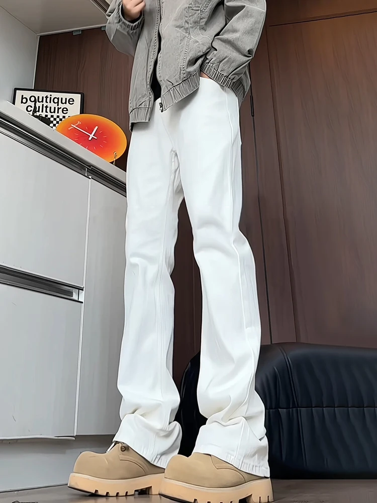 

Cleanfit White Straight Leg Jeans Men's Style American High Street Vibe Slimming Rise Micro Flare Pants Autumn Wear