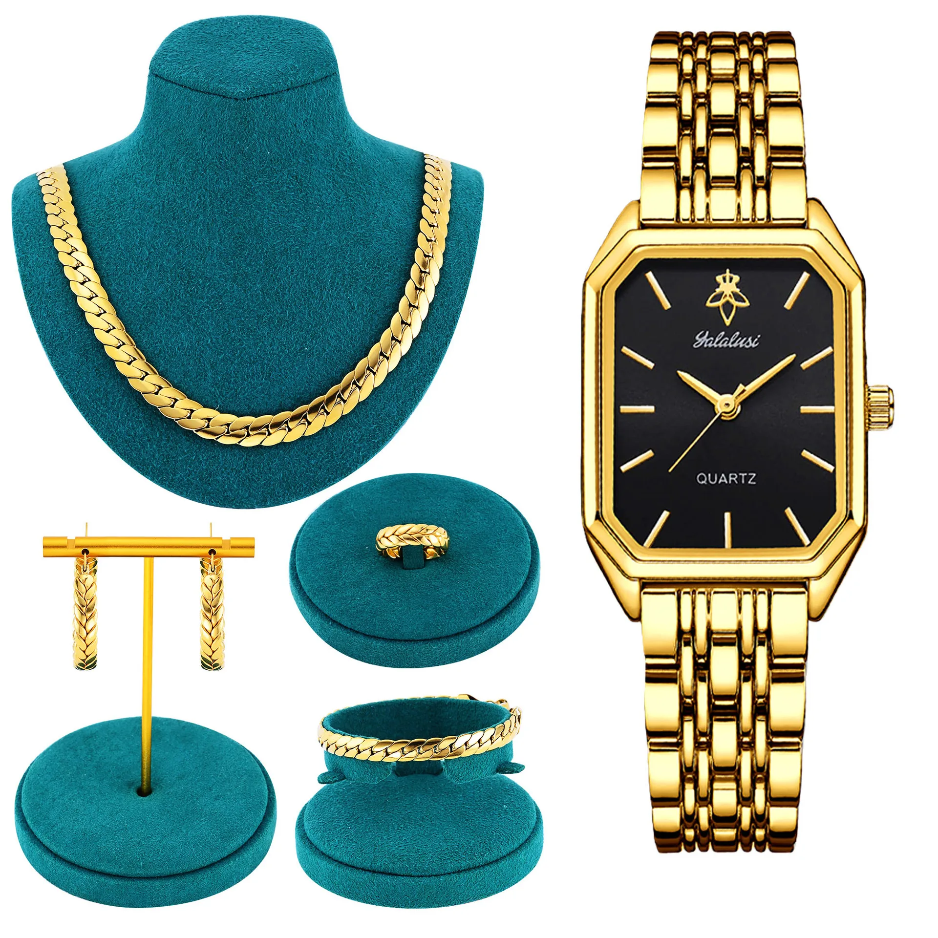 Jewelry Set Including Earrings Bracelet, And Ring; Gift Box Set; High-End And Exquisite Women'S Gift; Stylish Quartz Wristwatch.