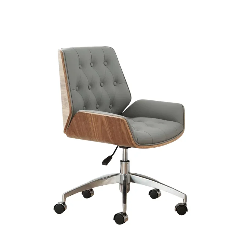 Nordic Fashionable Mid Back Office Chair, Tufted PU Leather, Upholstered Swivel, Computer Task Desk, Height Adjustable